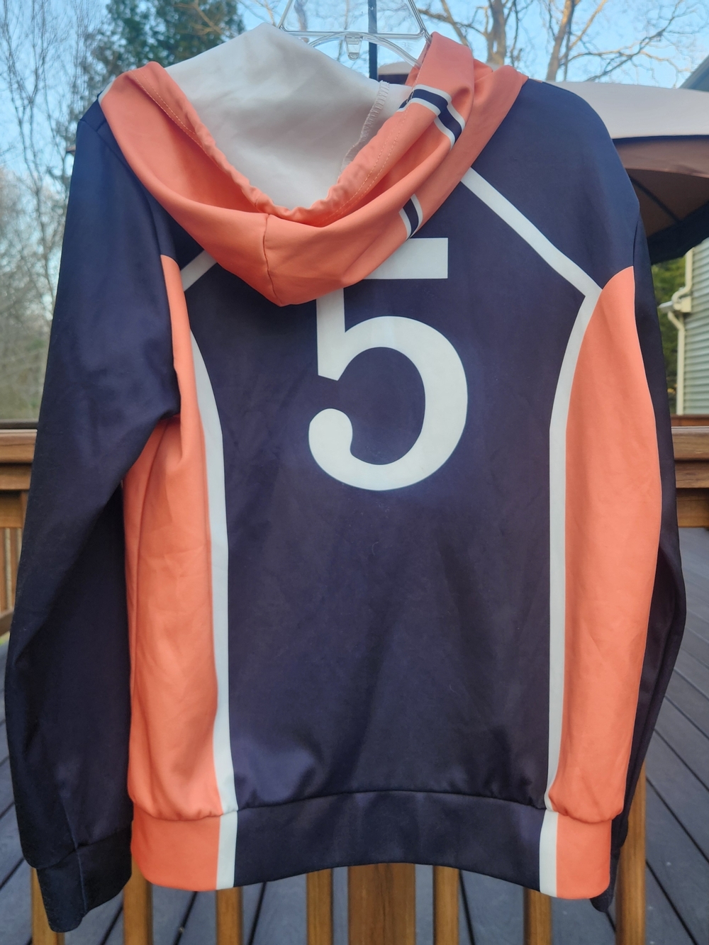 Haikyuu Cosplat Volleyball Hoodie in Black and Coral - Number 5 Womens Small - Picture 2 of 10